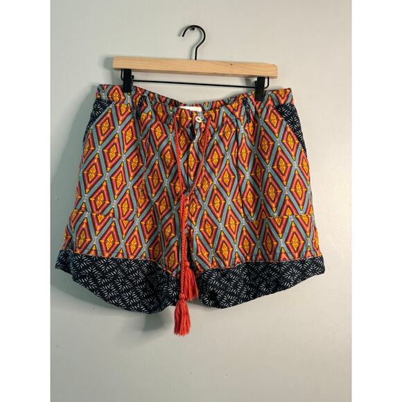 Sundance Kalini Bold Diamond Print Linen Blend Shorts Orange Size PL - Picture 1 of 7